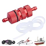 Aluminum RC Fuel Filter and Silicone Tubing for Nitro Powered RC Car RC Airplane Models (Red)