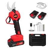 Rokrou 21V Electric Pruning Shears Cordless Tree Pruner Branch Cutter Gardening Scissors With 2 Pack Rechargeable Battery & Replacement Blade Set Red