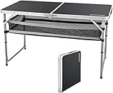 FUNDANGO Folding Camping Table, 4 FT Adjustable Height Lightweight Folding Table with Portable Handle, Aluminum Camp Table with Mesh Storage for Outdoor Picnic BBQ Backyard Beach, Black