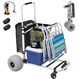 GDLF Beach Cart for All Types of Sand, Foldable Beach Cart with Adjustable Handle and 12' Balloon Wheels, Heavy Duty Aluminum Beach Wagon 220LBS Loading Capacity and Large Cargo Deck 29.5' x 16'
