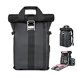 Besnfoto Camera Backpack Waterproof, Photography Bag Roll Top for DSLR SLR Mirrorless Camera with Laptop Compartment Tripod Holder Large Capacity for Hiking Travel Men