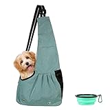 Dog Cat Sling Carrier,Hands Free Pet Outdoor Travel Bag Breathable Adjustable Strap Shoulder Bag Tote for Puppy,Small Dogs,Cats,with Collapsible Dog Bowl (Large, Green)