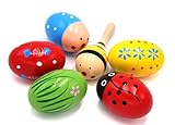 Set of 6-5PCS Adorable Wooden Egg Maracas Musical Colorful Percussion Easter Egg Shakers(Assorted Color) & 1 PCS Mini Wooden Ball Musical Instruments Maracas(Random Color)