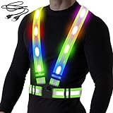 BAOBICUTE LED Reflective Vest,USB Rechargeable Reflective Running Vest with Safety Lights and Adjustable Size Elastic Band Night Reflective Vest Gear Accessories for Men Women Kids(Colorful Light)