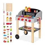 OOOK Kids Grill Playset Wooden Barbecue Toy Grill with Play Food Toy and Grilling Tools, Play Kitchen Accessories for Toddlers Age 3+