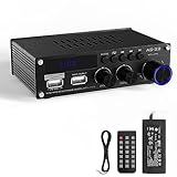 Sunbuck Mini Amplifier, Stereo Receivers for Home Stereo System, 2 Channel Stereo Amplifier with RCA/USB/FM, Bluetooth Receiver Amplifier, Home Theater 300Wx2, Mini Amplifier for Speakers, AS-22BU