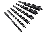 WoodOwl 6 Piece Set with 3/8', 1/2”, 5/8', 3/4”, 7/8' and 1” x 7-1/2” Long Ultra Smooth Tri Cut Auger Hand Brace Boring Bit PTEE coated 09703-09713