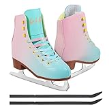 LIKU Ice Skates for Girl and Women,Indoor/Outdoor Lace-Up Fun Figure Skate for Kid Adult (Pink&Blue, J12-J13)