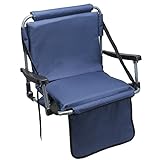 Barton Outdoors Folding Chair with Armrests Stadium Style for Bleacher Bench - Blue - Padded Cushion, Plastic Armrests on Light Metal Tube Frame with Securing Spring-Loaded Hooks