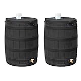 Good Ideas Rain Wizard 50 Gallon Plastic Rain Barrel Water Collector with Brass Spigot, Black (2 Pack)