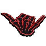 Skull Finger Skeleton Bone Rock Punk Sewing Hook Loop Embroidered Patches Lucky Soldier Men Ghost Rider Motorcycle Funny Patch for Jackets (Red)