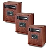 Lifesmart 1500 Watt Portable Electric Infrared Quartz Space Heater for Indoor Use with 6 Heating Elements, Caster Wheels, and Remote, Brown (3 Pack)