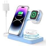 Wireless Charger, Charging Station 3 in 1, Fast Wireless Charger Stand Dock for iPhone 14/13/12/11/Pro/Max/Plus/XS/XR/X/8, Apple Watch 8/7/6/5/4/3/2/SE & AirPods(Blue)