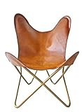 Leather Jackson Leather Living Room Chairs-Butterfly Chair Brown Leather Butterfly Chair-Handmade with Powder Coated Folding Iron Frame (Cover with Folding Frame) (Golden Frame)