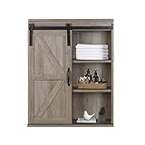 Rustory Rustic Wooden Wall Mounted Storage Cabinet with Sliding Barn Door, Decorative Farmhouse Medicine Cabinet for Kitchen Dining, Bathroom, Living Room (Washed Oak)