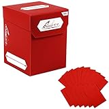 Quiver Time Red Trading Card Deck Box and Sleeves Bundle - 100+ Quiver Deck Block with Double Dividers (Commander MTG Deck Box MTG) + 100 Artemis Red Card Sleeves with Black interior (66 x 93 mm)