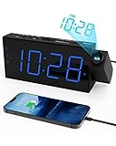 Projection Alarm Clock for Bedroom,LED Digital on Ceiling Wall with USB Phone Charging,Battery Backup,180°Projector& Dimmer,12/24H,DST,Snooze,Dual Loud Bedside Heavy Sleeper