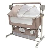 Zivisamt Rocking Bassinet, Baby Electric Bassinet Bedside Sleeper, Baby Crib Sleeper, Automatic Cradle with 3 Speed Timing, 5 Speed Wobbling, Height Adjustable, with Nets & Mattresses