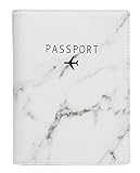 Leotruny Passport Holder Cover Waterproof Rfid Blocking Travel Wallet Case (White Marble)
