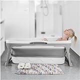 Portable Bathtub for Adult - Large 56'in Foldable Collapsible tub - Ergonomically Designed for the Ultimate Relaxing Soaking Bath. Ideal for Small Spaces - Quick, Effortless Folding Bathtub