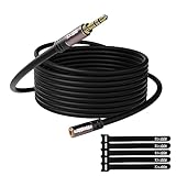 3.5mm Extension Cable 25 Feet, Long Male to Female Auxiliary Audio Stereo Cable, Headphone Extension Cord, Hi-Fi Sound, Gold Plated Connectors, OFC Core, Black Cable (with 5 pcs Cable Ties) - 25ft