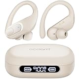 occiam Wireless Earbuds Bluetooth 5.3 Headphones 96Hrs Playback Sports Ear Buds with Microphone Earhook Waterproof in Ear Earphones LED Power Display Headset for Workout Running Ivory