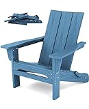 SERWALL Modern Adirondack Chair, Oversized Folding Adirondack Chair with Curved Backrest, All Weather Resistant Outdoor Adirondack Chair Set, Blue
