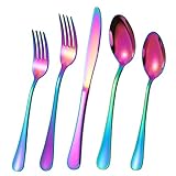 Rainbow Silverware Flatware Set for 8, 40 piece Stainless Steel Colorful Cutlery With Titanium Plated, Tableware Kitchen Eating Utensil Set Include Knife/Fork/Spoon, Mirror Polished, Dishwasher Safe