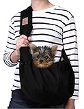 TOMKAS Dog Sling Carrier with Adjustable Strap & Zipper Pocket Puppy Sling Carrier Dog carring Carrier for Small Dogs Dog Holder for Chest Yorkie Carrier (Black)