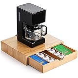 Peohud Bamboo K Cup Holder, Bamboo Coffee Cup Drawer, Coffee Pod Holder Tea Bag Storage Organizer for Kitchen Office Coffee Bar