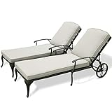 HOMEFUN Chaise Lounge Outdoor Chair with Beige Cushions, Aluminum Pool Side Sun Lounges with Wheels Adjustable Reclining, Patio Furniture Set, Pack of 2(Antique Bronze)