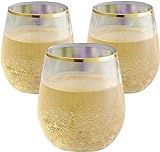 Oojami 36 piece Disposable Stemless Unbreakable Crystal Clear Plastic Wine Glasses Set of 36-12 Ounce -Gold Rim