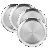 HaWare 4-Piece 18/8 Stainless Steel Plates, Metal 304 Dinner Dishes for Kids Toddlers Children, 10 Inches Feeding Serving Camping Plates, Reusable and Dishwasher Safe