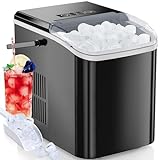 DUMOS Countertop Ice Maker, Portable Ice Machine Self-Cleaning, 9 Cubes in 6 Mins, 26.5lbs/24Hrs, 2 Sizes of Bullet Ice, with Ice Scoop, Basket and Handle, Ice Cube Maker for Home Kitchen Party,Black