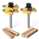 Tongue and Groove Router Bit Set of 2 Pieces,Router Bits 1/4 Shank,3 Teeth Adjustable T Shape Wood Milling Cutter,Router Bits,Lock Miter Router Bit,Shank Router Bit,Tongue and Groove Router Bit