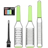 Lemon Zester Cheese Grater Citrus Zester Pack of 3-304 Stainless Steel - A Sharp Tool for Parmesan Cheese, Ginger, Garlic, Nutmeg, Chocolate, Vegetables，Fruits，Dishwasher Safe With Cleaning Brush