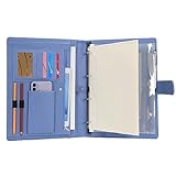 Wonderpool A4 PU Leather 4 Ring Holder Writing Portfolio Multi Document Case with Removable Binder Clipboard and Functional Pocket for Organizer Office Travel School (Blue)