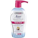 Nair Hair Remover Sensitive Formula Shower Power with Coconut Oil and Vitamin E, Light, Gentle Scent, 12.59 Oz (Packaging May Vary)