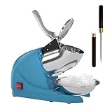 OKF Ice Shaver Prevent Splash Electric Three Blades Snow Cone Maker Stainless Steel Shaved Ice Machine 380W 286lbs/hr Home and Commercial Ice Crushers with Ice Pick (Blue)