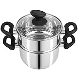 Stainless Steel Steamer Pot with Basket 3.1QT, Double Layer Metal Cooking Steamer, Support for Stove and Induction, Ideal for Tamale, Vegetable, Dumpling and Seafood