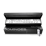 Fullyuse -Deluxe Dominoes Set for Adults - Double six Professional Dominos with Spinners and Leather Storage Case, Classic Black and White Tiles with Acrylic Tiles Jumbo Size