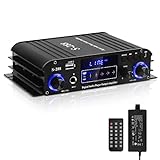S-288 Bluetooth Audio Power Amplifier for Home Speakers-4.0CH RMS 40Wx2+50W Max. 600W Hi-Fi Amplifier Integrated Mini Stereo Receiver Amp W/USB,FM,Remote Control,Adapter