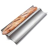 KITESSENSU Nonstick Baguette Pans for French Bread Baking, Perforated 2 Loaves Baguettes Bakery Tray, 15' x 6.3', Silver