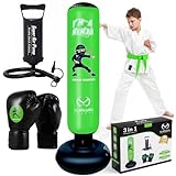 3 in 1 Punching Bag for Kids | Free Standing Ninja Inflatable Kids Punching Bag Set incl Air Pump & Boxing Gloves | Toys for Boys & Girls | Indoor/Outdoor Kids Toys for Karate, Taekwondo