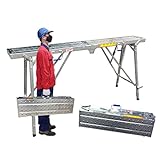 HIYOUGO Adjustable Work Platform, Portable Folding Scaffolding, Non-Slip Scaffold for Ceiling Cleaning, Painting, Car Washing, 661lbs Maximum Load (Color : Metallic, Size : 140x25cm)