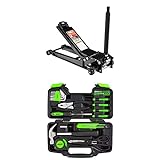 Arcan 39-Piece Home Hand Tool Kit and Arcan 2 Ton Extra Long Reach Low Profile Steel Floor Jack