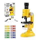 Science Kits for Kids Beginner Microscope with LED 100X 400X and 1200X-Include Sample Prepared Slides 12pc- Educational Toy Birthday Valentine's Day Gift Yellow