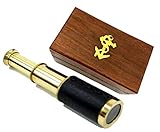 6' Brass Handheld Telescope with Wooden Box - Pirate Navigation with Anchor Wooden Box Rustic Vintage Home Decor Gifts