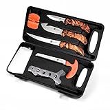 KNINE OUTDOORS Hunting Field Dressing Kit Deer Processing Knife Set Red Maple Camo Handle Portable Game Processor Set with Nylon Belt Sheath, 8 Pieces
