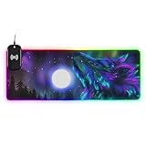 Wolf Galaxy Moon Wireless Charging Mouse Pad for Mobile Phone Extra Large Gaming Mousepad with 13 Lighting Modes Extended Desk Mat for Gaming MacBook PC Laptop Desk Home Office